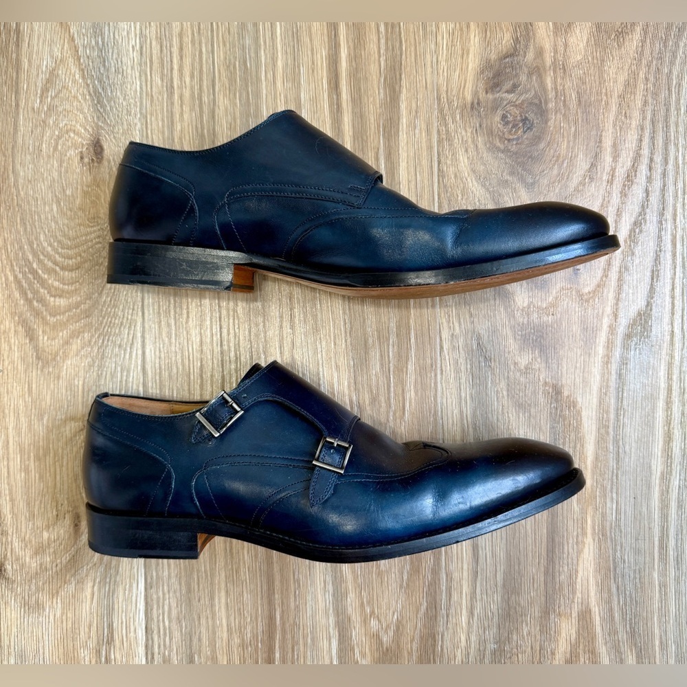 Magnanni Double Monk Strap Shoes Dark Blue Ombré Patina Leather Men’s Size 10 - Picture 3 of 7